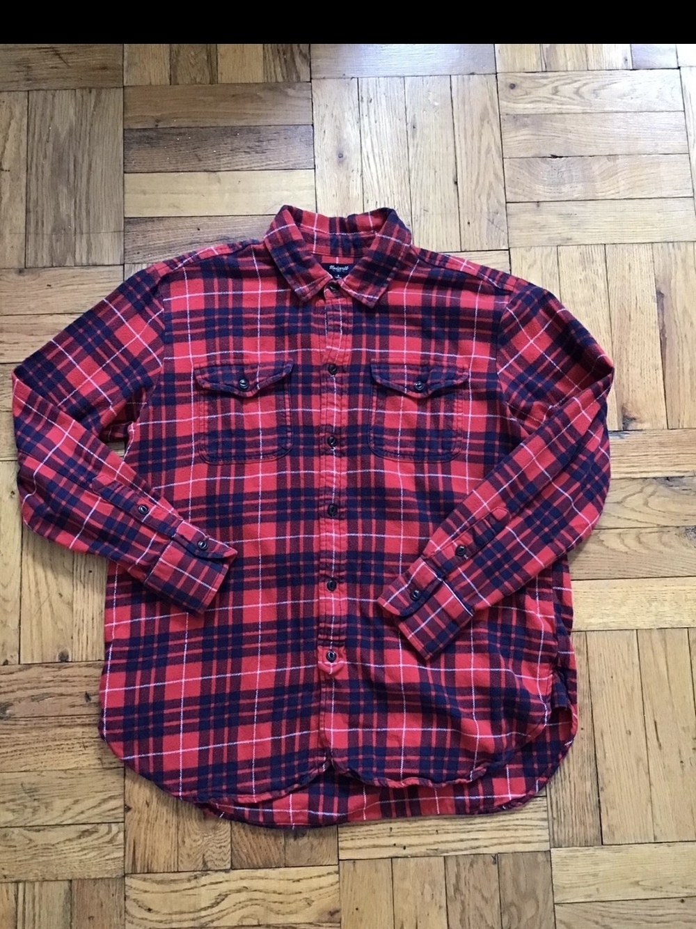 Luxe Madewell Ladies Size Small Red/Blue Flannel Button-Front Shirt,100% Cotton